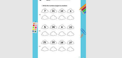 descending order worksheet for kindergarten