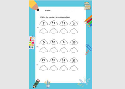 descending order worksheet for kindergarten
